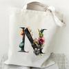 26 Letters Flower Tote Bag For Women Eco Reusable Shoulder Bagslarge Capacity Canvas Casual Harajuku Shopping Shopper Handbag