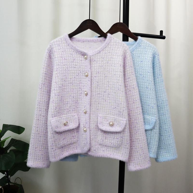 Вязаный кардиган из искусственного норкового бархата, новый осенне-зимний, свободный, мягкий, с восковым характером, куртка-свитер для женщин