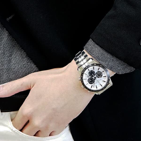 Часы Clock House Business Casual Solar Chronograph, белые и черные, цвет «панда», мужские, MBC1003-WH1A