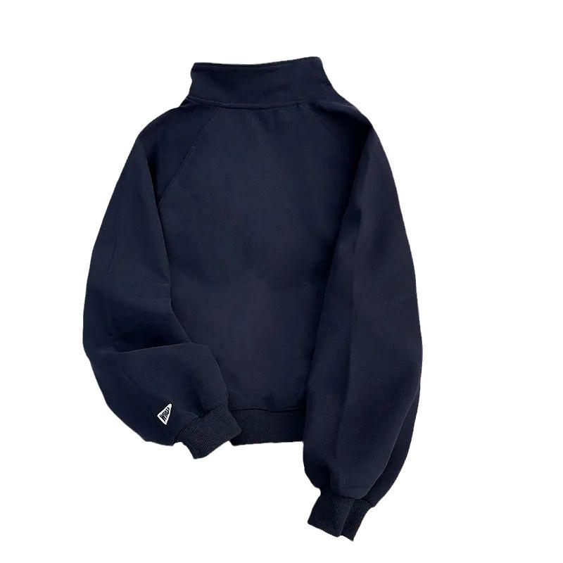 Женский ретро свитер с вышивкой на молнии до середины груди, со стойкой, осенне-зимний пуловер с длинным рукавом и плюшевой подкладкой