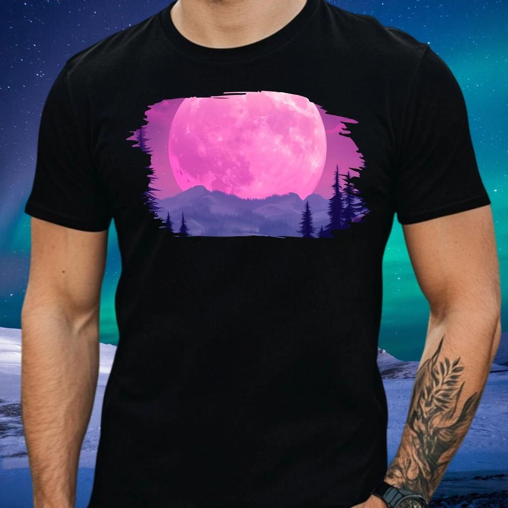 T-Shirt Herren Rosa Mondlandschaft Motiv Baumwolle Größe XS bis 5XL