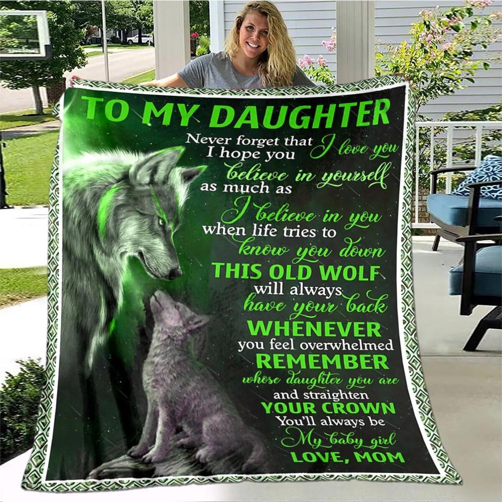 Персонализированное одеяло из шерпы для моей дочери с принтом льва, волка и дракона, подарок от мамы, папы, одеяло для дивана-кровати, мягкое одеяло для пикника