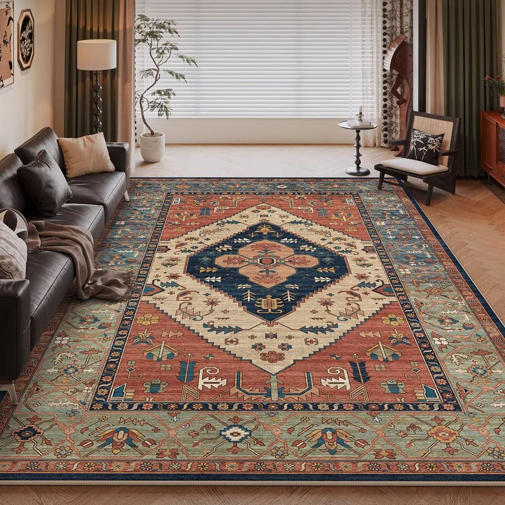 Persian Retro Soft Carpet Plush Floor Mats Non-slip Easy Clean Large Area Rug for Living Room Bedroom Home Decoration