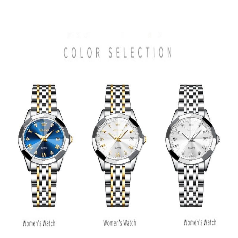 OLEVS женские новые стильные модные кварцевые наручные часы со светящимся водонепроницаемым календарем с твердым стальным ремешком
