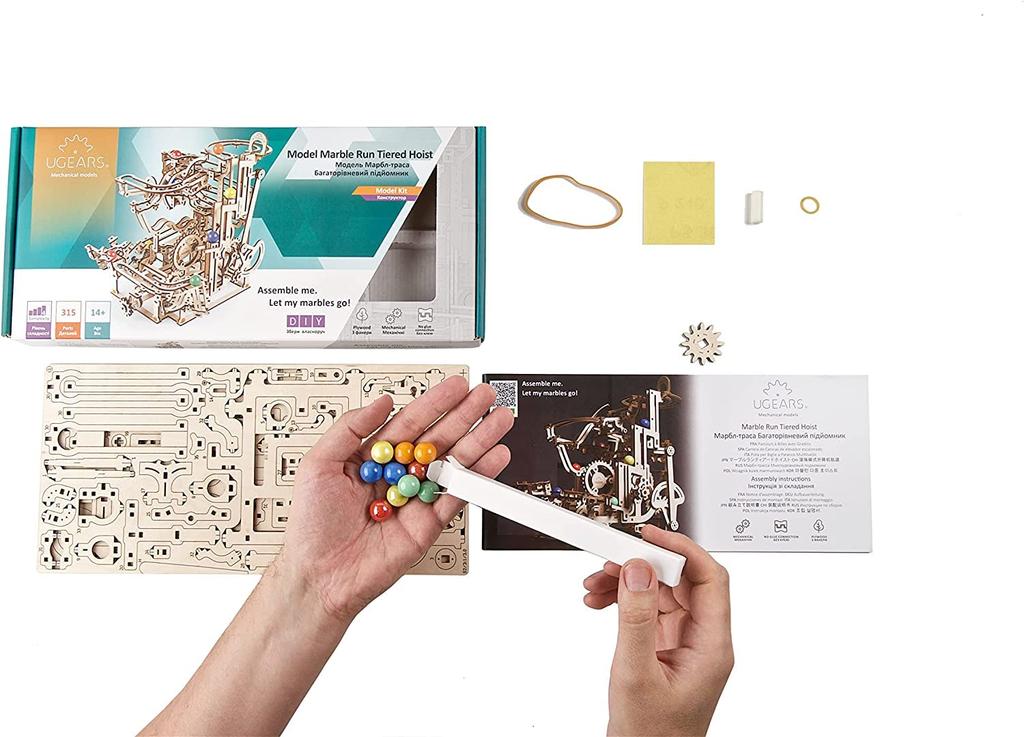 Ugears 70170 Marble Run Tiered Hoist Model Kit, Wooden Blocks, DIY Puzzle, Assembly, Imagination, Creativity, Toy, Educational, Wood Puzzle, 3D Craft