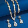 4PC Women's Fashion Water Drop Necklace, Earrings, Bracelets, Zircon Set, Suitable for Wedding, Party, Festival Gifts