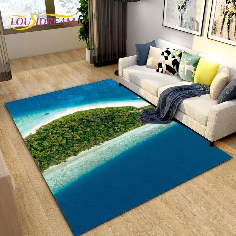 3D коврик с океаном, морской водой, пляжем, водным пейзажем, коврик для гостиной, спальни, дивана, коврик для двери, детский нескользящий напольный коврик