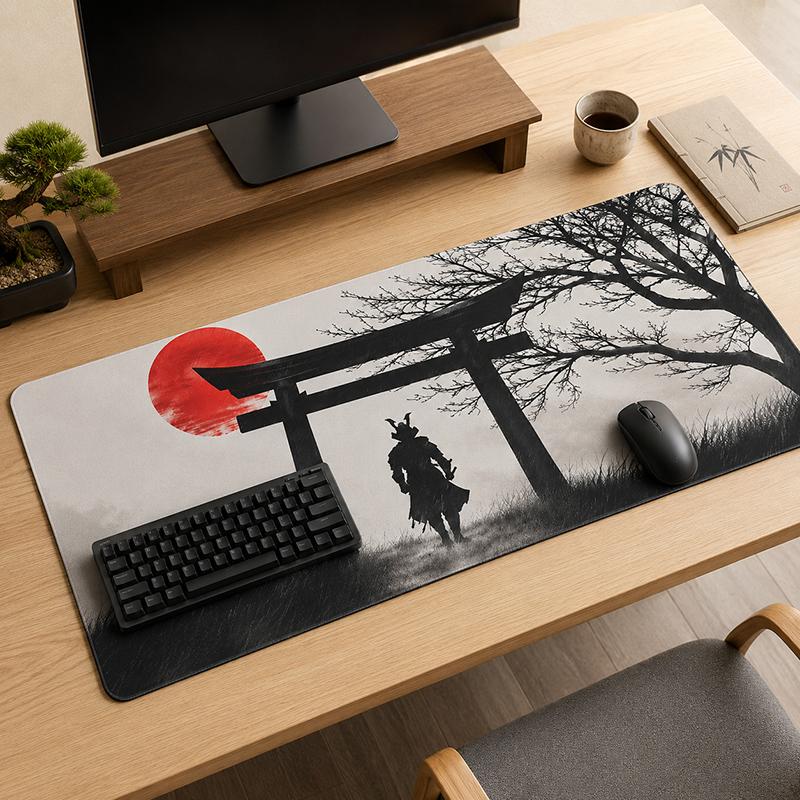 Red Sun Torii Samurai Mouse Pad Gamer printon demand Mousepad XXL Mechanical Keyboard Pad Office Office Accessories Mice Pad