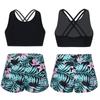 Kids Girls Printed Rash Guard Tankini Sport Crop Top + Swim Shorts Swimsuit Beach Swimwear