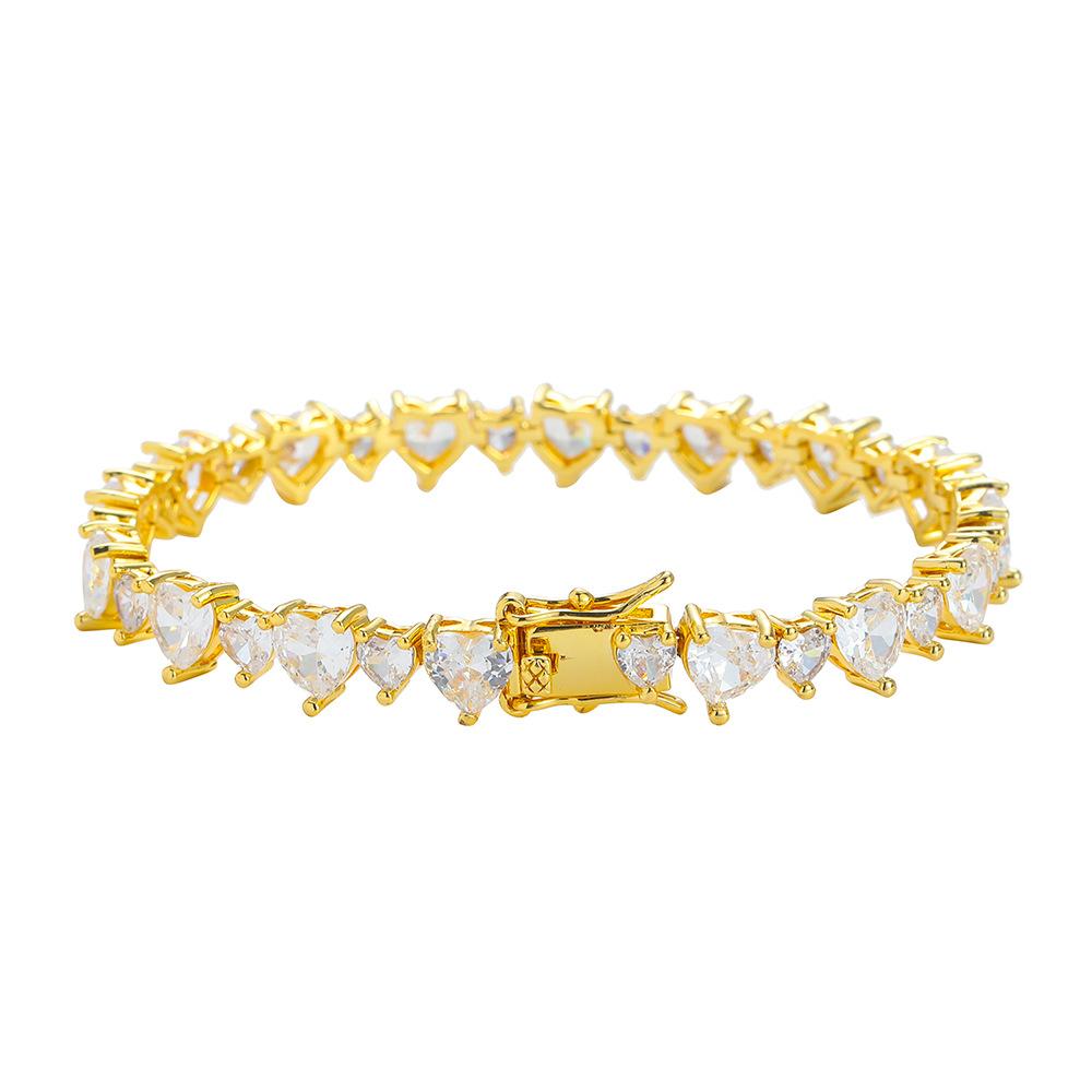 Hip Hop Couple Jewelry Claw Setting Big and Small Size Heart Zircon Tennis Bracelet for Women Valentine's Day Gift