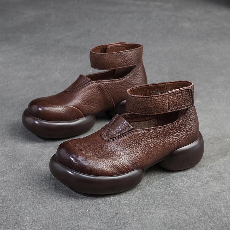 Fashion GKTINOO Thick Sole Pumps Versatile Genuine Leather Retro Women's Shoes 2025 Spring New Round Toe High Heel Platform Shoes