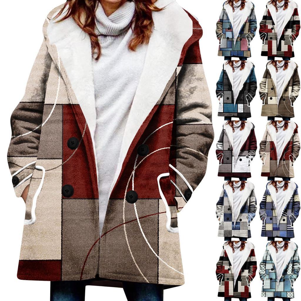 Women's Winter Coat Warm Shaggy Down Hooded Button Down Coat Jacket