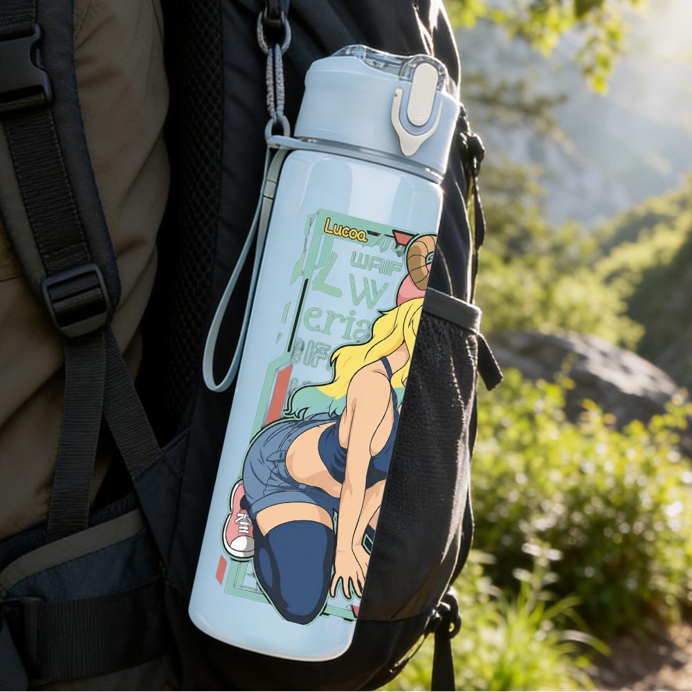 1PC Retro Blonde Pin-up Girl Colorful Print 750ml Portable Sports Water Bottle Leakproof Gym Outdoor Travel Drink Cup