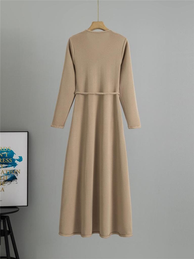 French Knitted A-line Dress & Matching Coat - Women's Slimming Autumn/Winter Woolen Base Layer