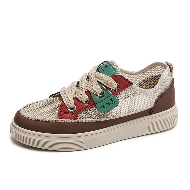 Модная женская обувь 2024 года, женская обувь из вулканизированной кожи на шнуровке, осенняя, разноцветная, дышащая, сетчатая, на платформе, повседневная, удобная, спортивная обувь