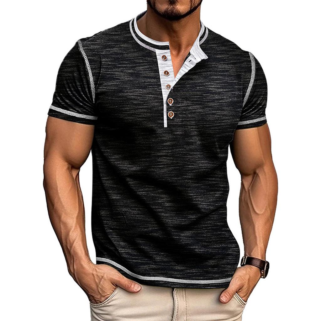 Men's Short Sleeved Lapel Collar T-shirt Casual Round Neck Top
