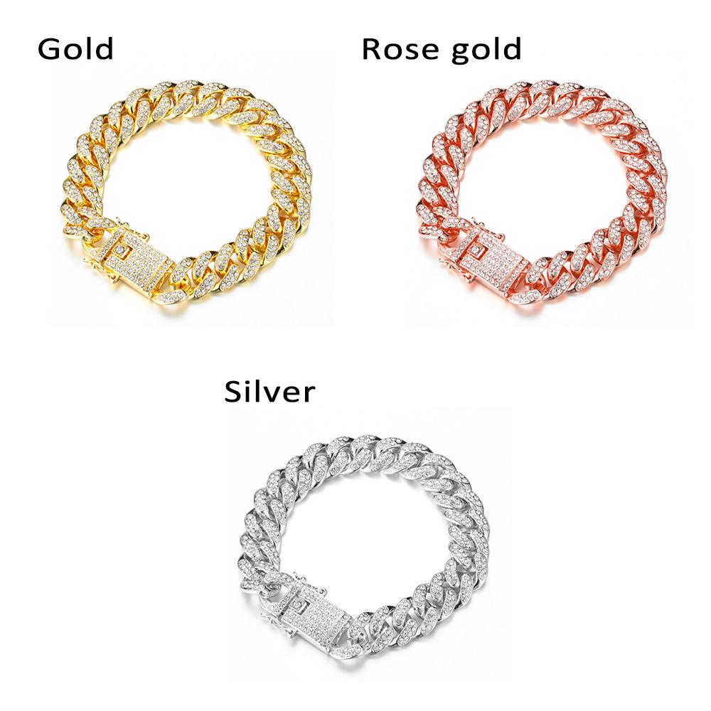 Women Men Luxury Shiny Diamond Hip Hop Link Chain Bracelet Inlaid Rhinestone