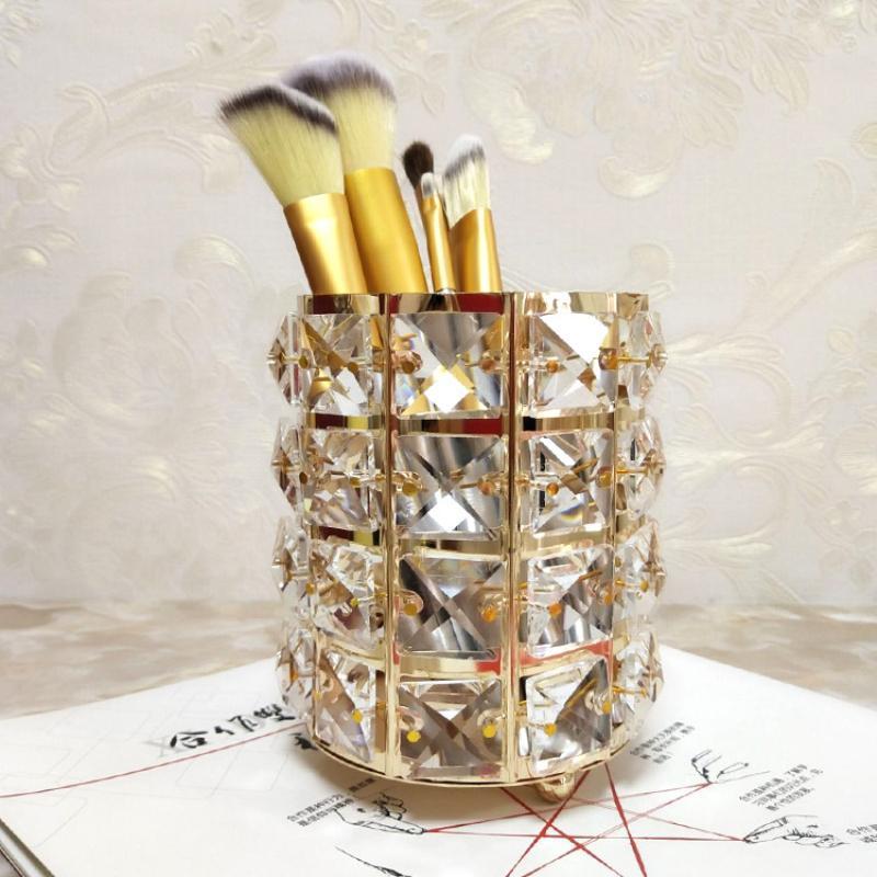 Silver/Gold Makeup Brush Holder Organizer Cosmetic Storage Box Brush Bucket Jewelry Box Pen Holder Desktop Finishing Crystal Ornaments