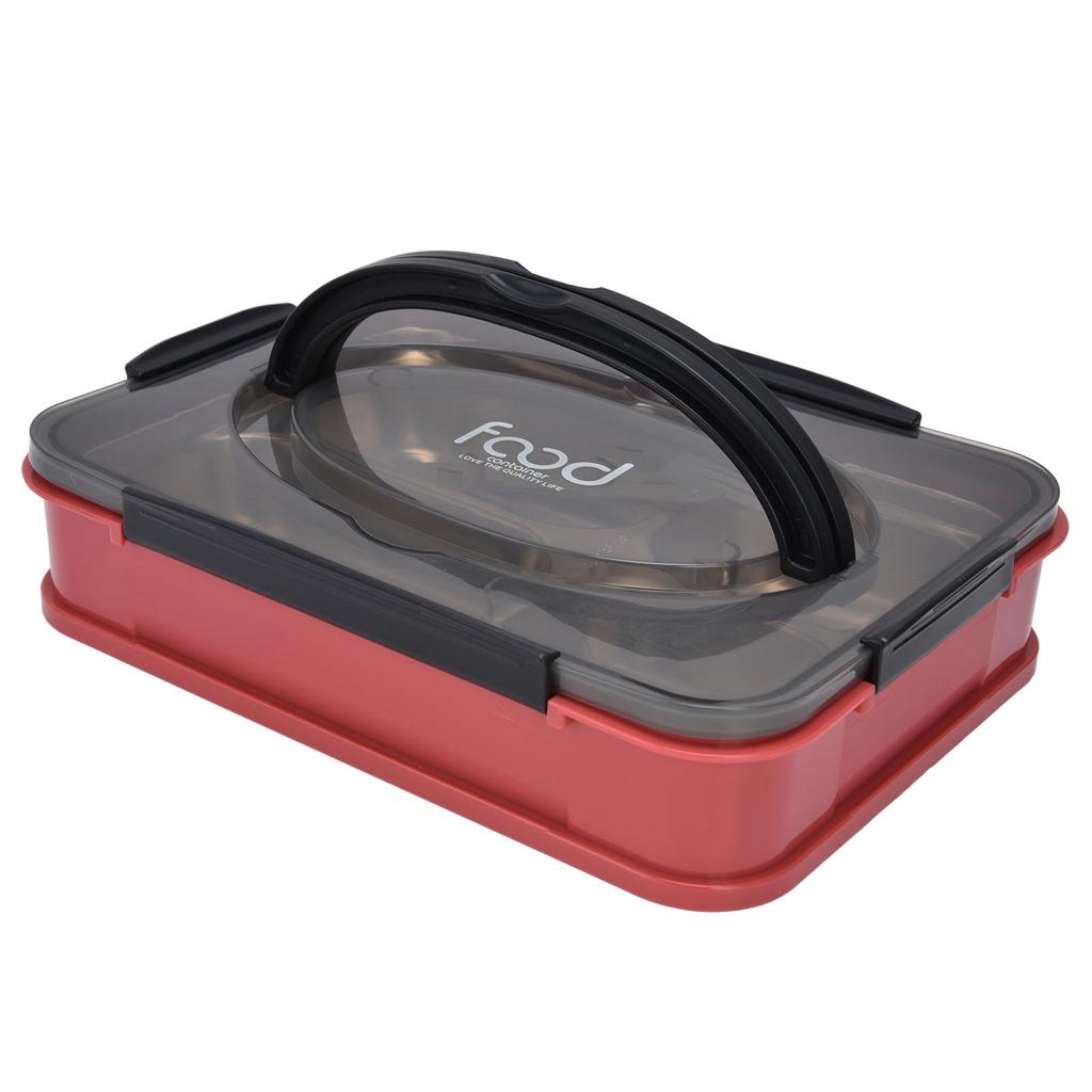 Multifunctional Stainless Steel Divided Dinner Tray Food Plate for Students School CanteenHawthorn Red (4 Compartments )