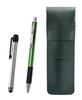 Чехол для карандашей из зернистой кожи, цвет зеленый мох, металлическая сенсорная панель, серебристый цвет, набор шариковых ручек с металлическим покрытием, зеленый цвет и SASMG-ALST-WZ2067BP-G