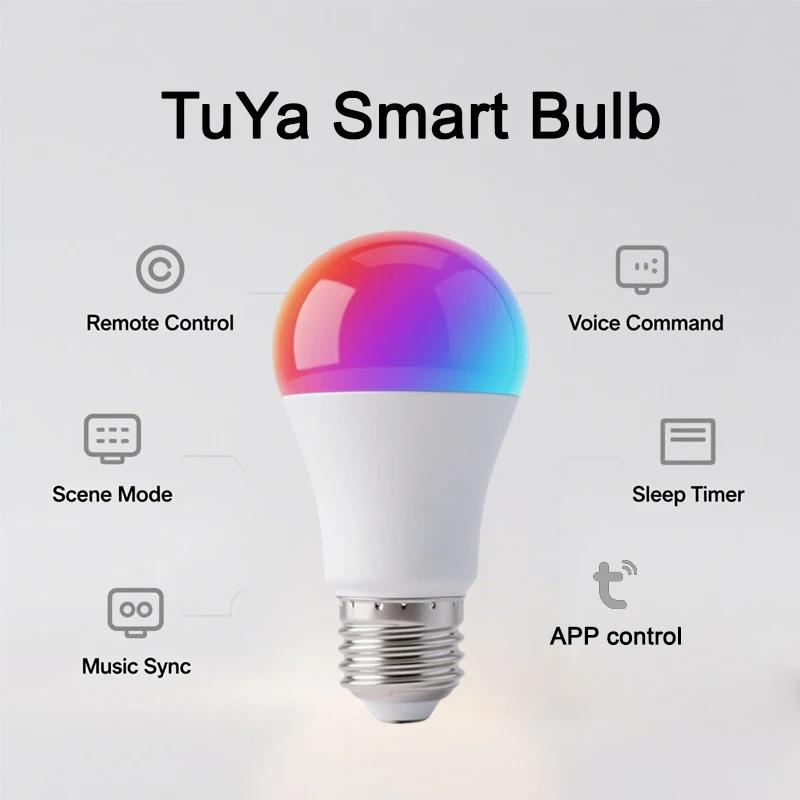 Tuya Wifi BLE Умная светодиодная лампа Alexa Светодиодная лампа E27 RGB 85-265V Умные лампы для Google Ассистента Smart Life