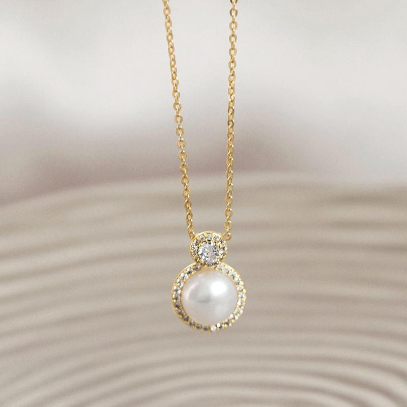 Huitan Изящное ожерелье с подвеской из искусственного жемчуга для женщин Изысканные блестящие обручальные свадебные украшения Блестящие аксессуары с кубическим цирконием