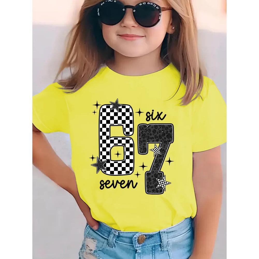 Детская футболка с принтом 6 7 лет, с коротким рукавом, круглым вырезом, повседневный топ, футболки, летняя, удобная, модная одежда для девочек и мальчиков