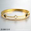 2026 Popular Design  18K Gold Plated Zircon Four Leaf Clover Stainless Steel Unisex Bangle Bracelets