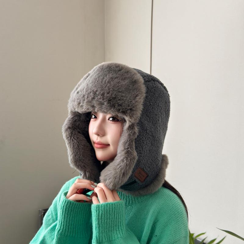 Winter Lamb Wool Women's Thickened Windproof and Cold Hat Men's Outdoor Ski Hat Autumn and Winter Ear Protection Cotton Hat