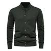 European and American Style Men's Spring Autumn Cardigan Casual Solid Stand Collar Sweater with Pockets