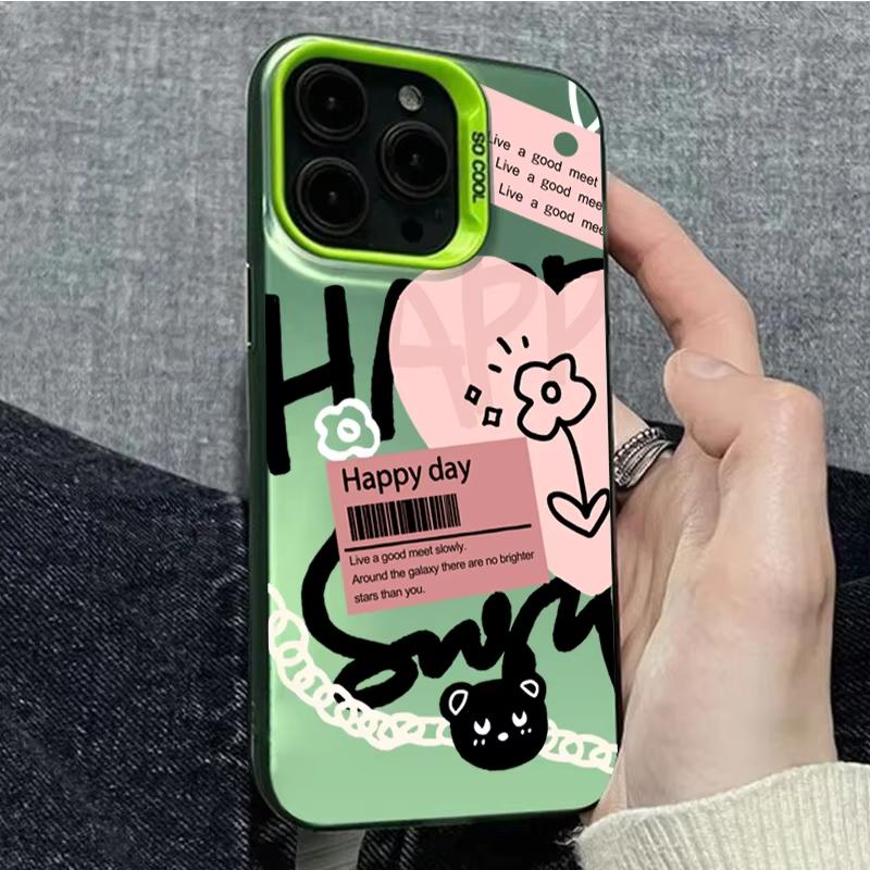Черный Узор с Надписями и Рисунками Сердечек Чехол для Телефона Для iPhone 17 Pro Max 16 15 Pro 14 13 Mini 12 11 XR XS 17Air 16 Plus Задняя Крышка