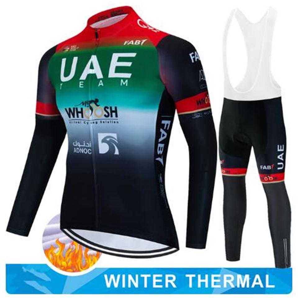 2024 UAE Cycling Jersey Set Winter Thermal Fleece Cycling Clothing Long Sleeve Men& Road Bike Suit MTB Maillot Culotte
