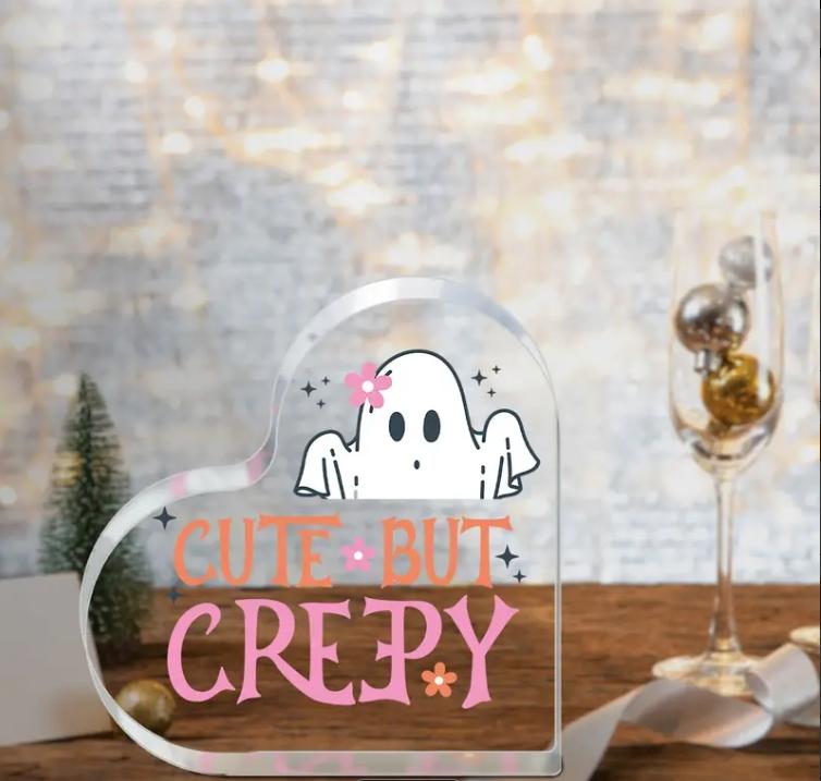 1pc Adorable Ghost Acrylic Plaque Collectible Figurine Versatile Room Decor Festive Flower Ghost Artistic Craft Gift for All Occ