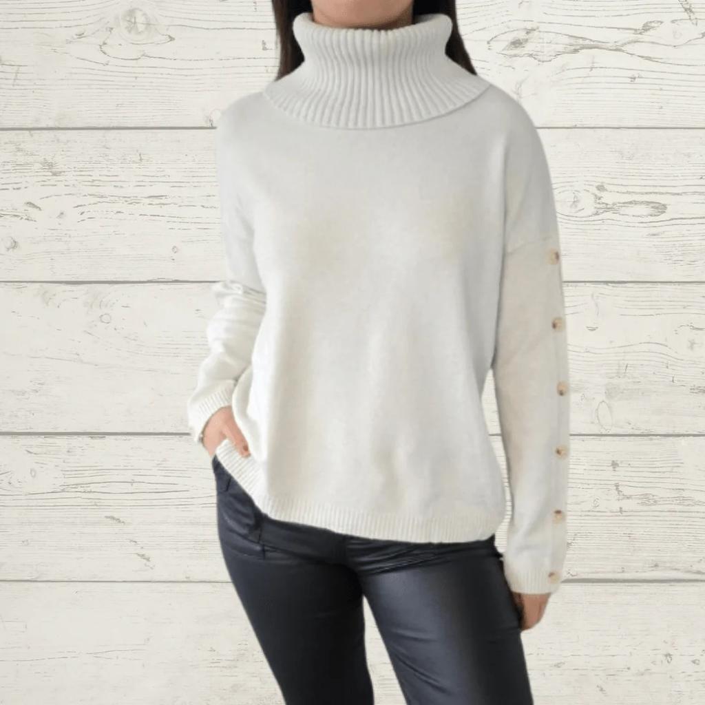 Autumn and Winter Casual High Collar Button Women's Knitted Sweaters