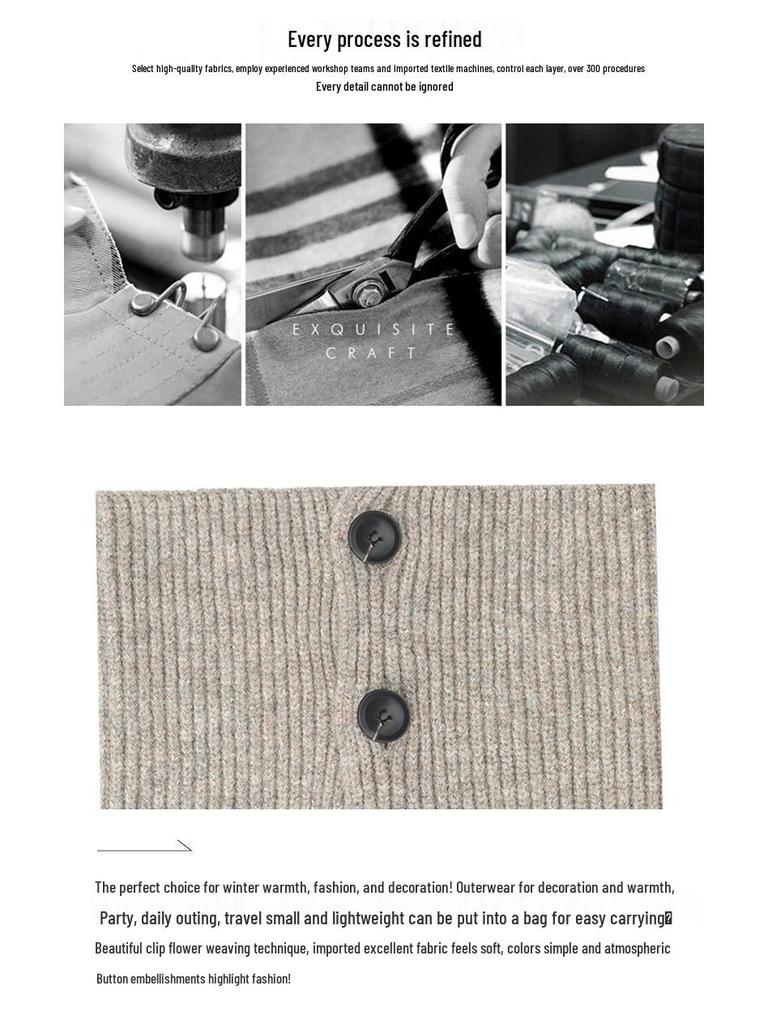 2025 European & American High-End Wool Knitted Flower Button Neck Warmer for Autumn/Winter