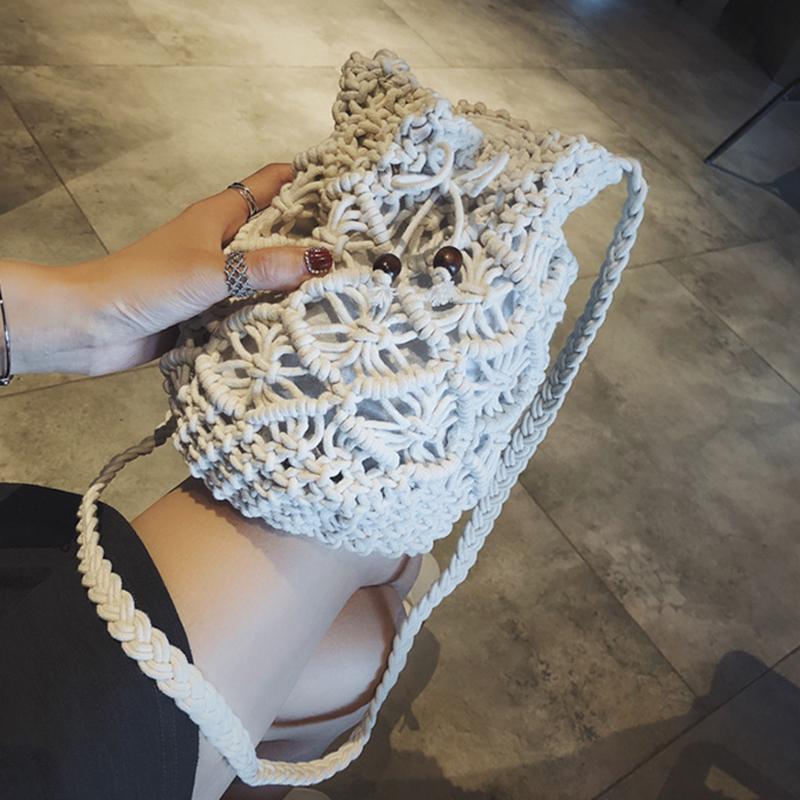 Новая летняя сумка-ведро для воды, корейская версия, пляжная тканая сумка из травы, полая тканая сумка через плечо, маленькая сумка для девочек