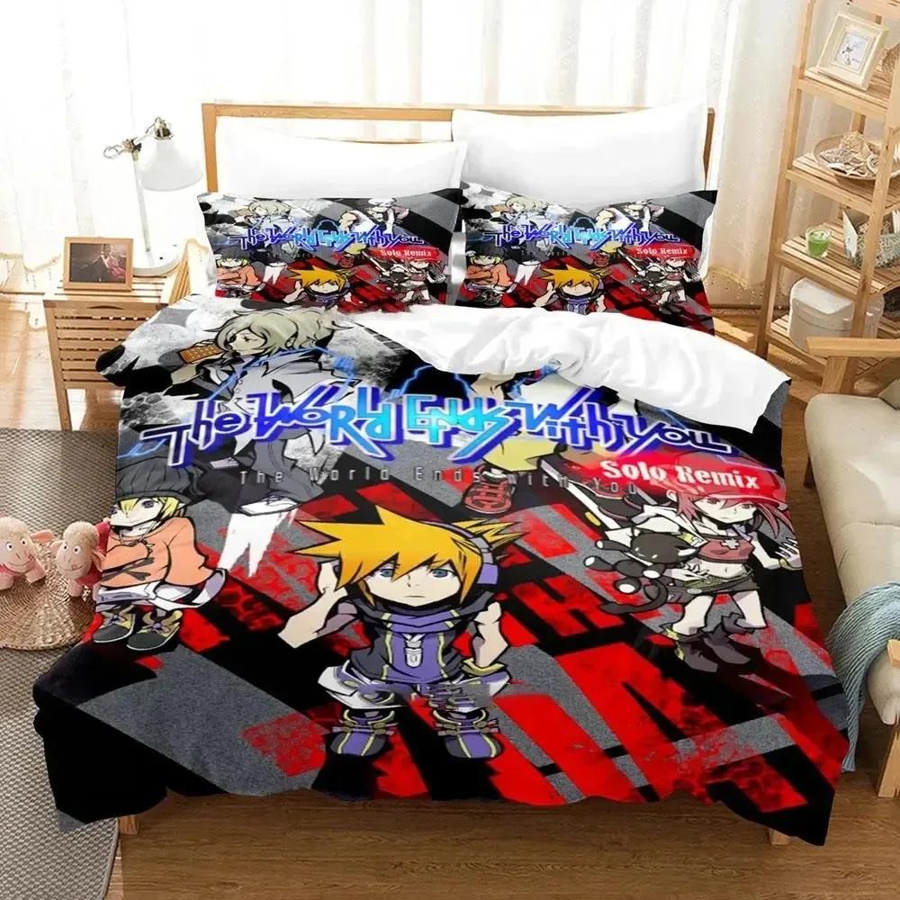 Аниме The World Ends With You Нэку Сакураба Комплект постельного белья Пододеяльник Комплект для кровати Пододеяльник Наволочка Одеяло Размер King Queen