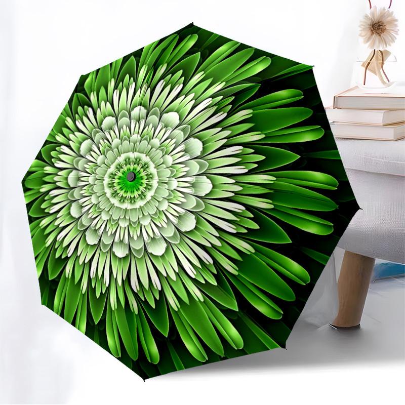 1pc Green Floral Mandala Automatic Open/Close Umbrella, Folding Compact Umbrella with Lightweight Design for Women/Men yy251028229