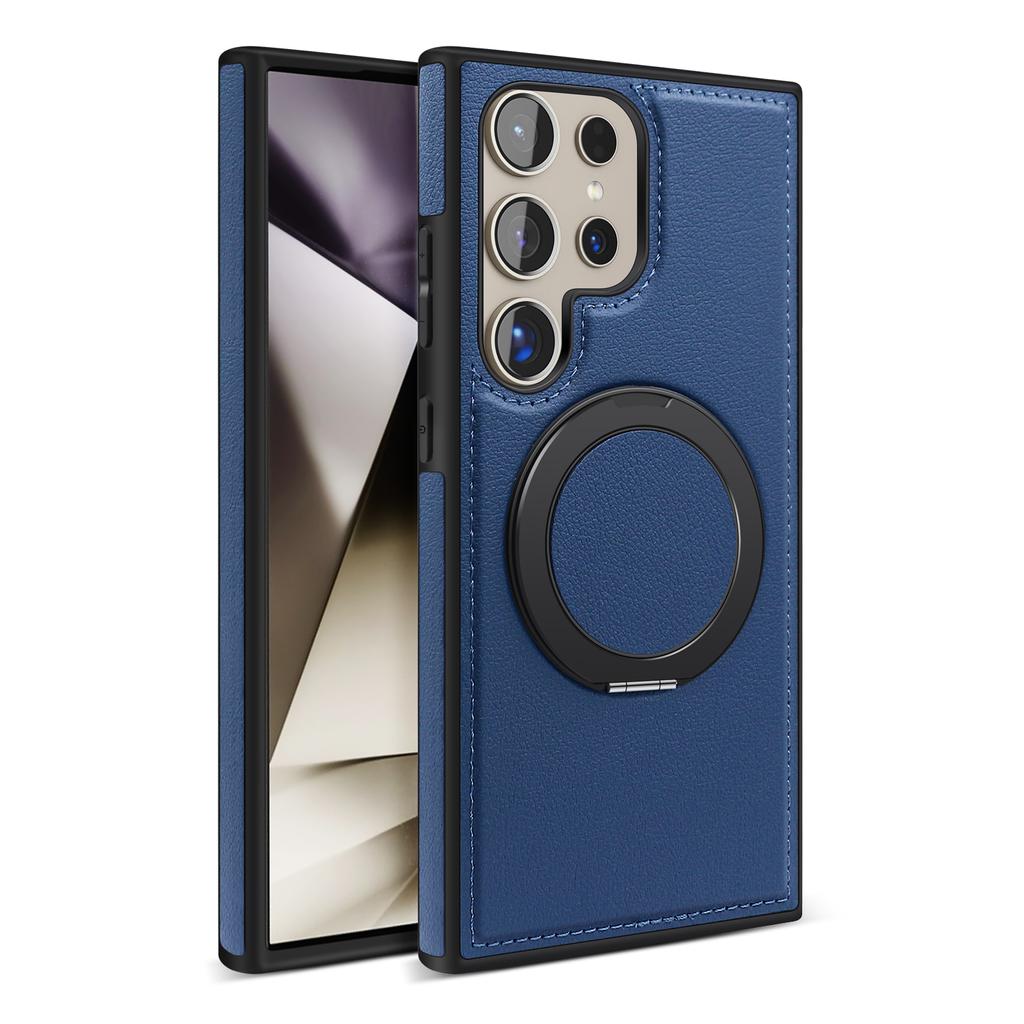Чехол-подставка из кожи Business с вращающимся кронштейном для Samsung S22 S23 S24 S25 Plus Ultra S24 FE с магнитным кольцом и держателем