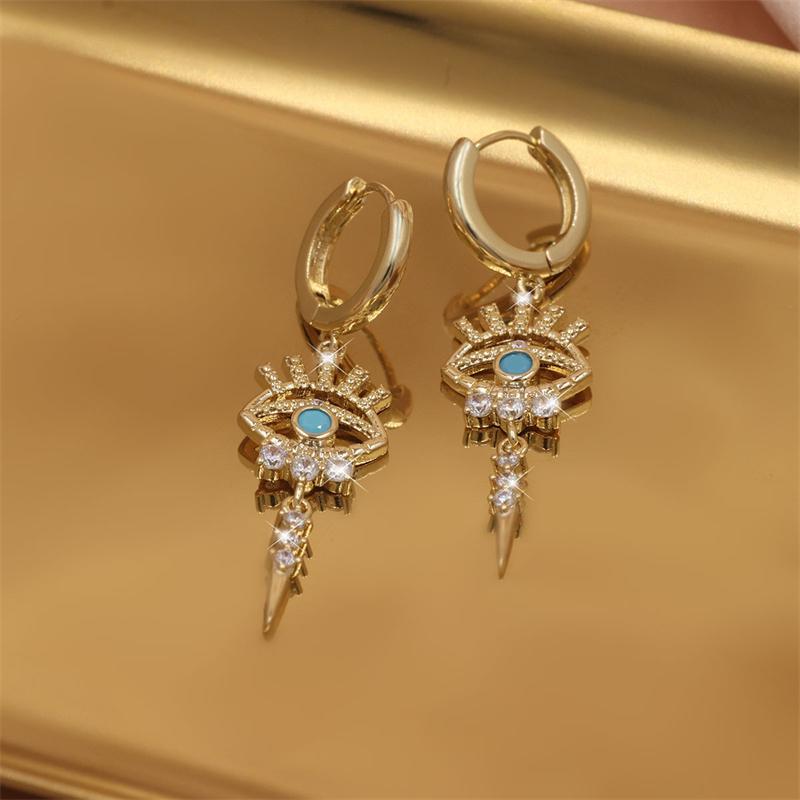 Trendy Gold Color Huggie Earrings for Women Luxury Zircon Blue Evil Eye Charm Dangle Drop Earrings Girls Daily Wear Jewelry Gift