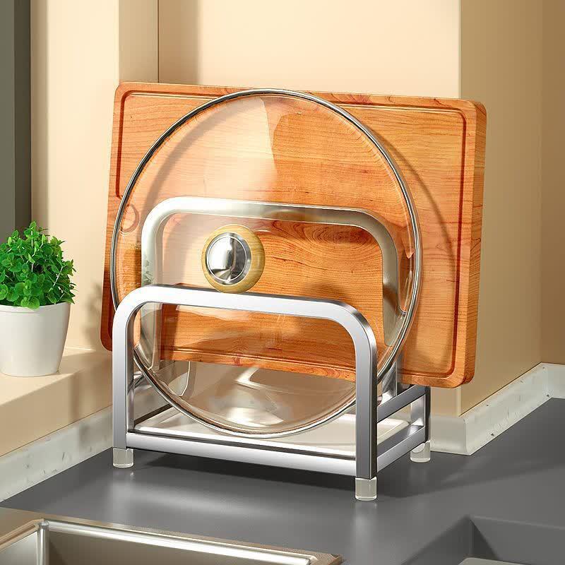 Handun 304 Stainless Steel Kitchen Countertop Pot Lid & Cutting Board Rack