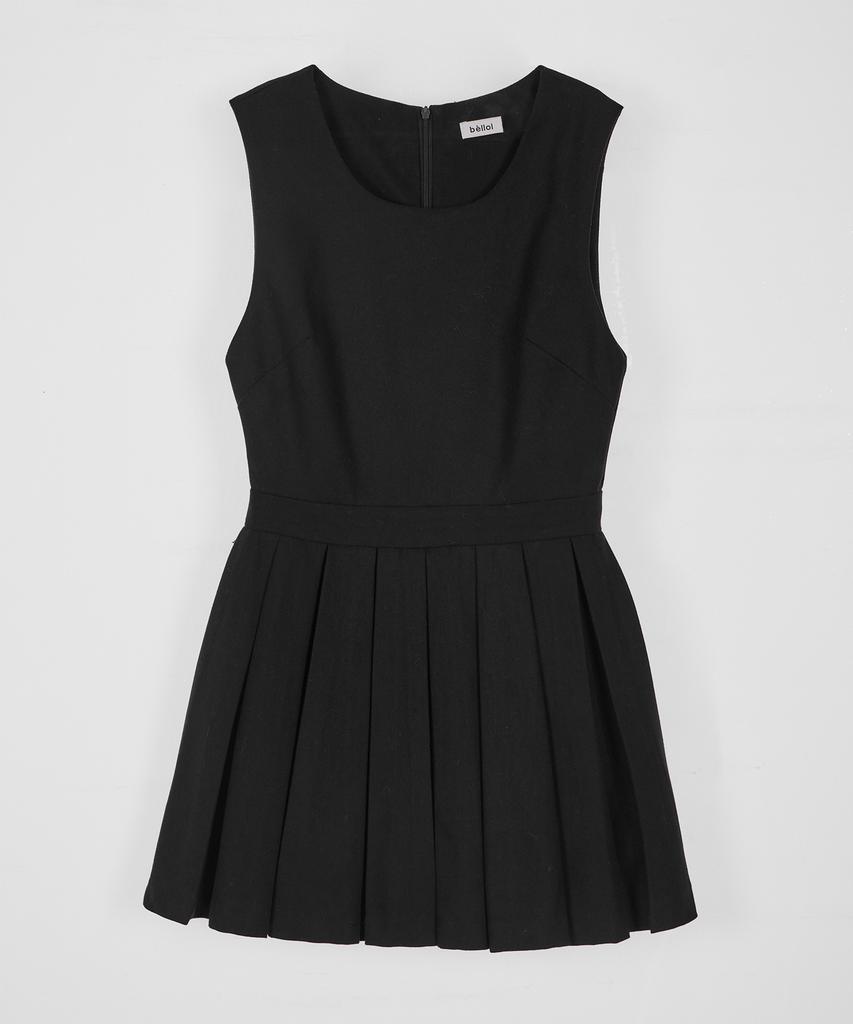Belloel Pleated Mini Wool Dress Skirt Black