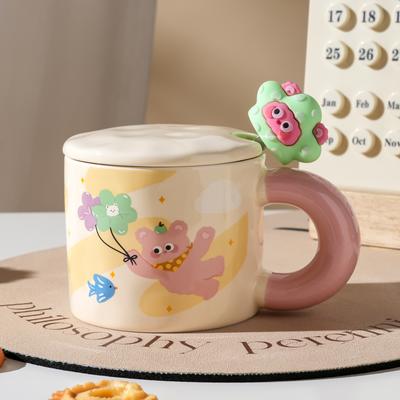 Пасторальный стиль с крышкой ложка мультфильм милый медведь керамическая чашка простая Ins стиль кружка пара стакан воды маленький подарок
