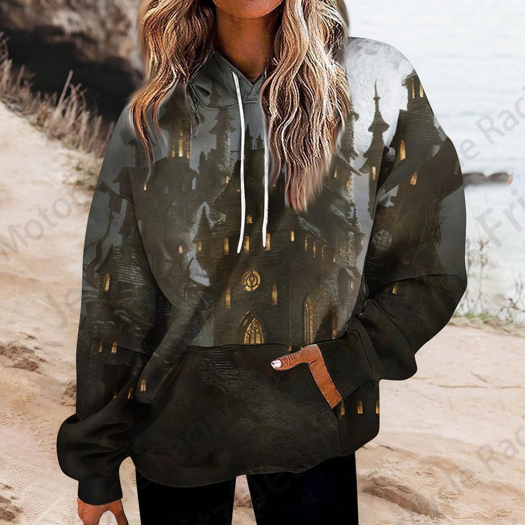 Хэллоуин 3D Печать Толстовка Женская Мода Большие Толстовки Женские Толстовки Пальто Девушка С Капюшоном Толстовка Зимний Спортивный Костюм Уличный Свободный