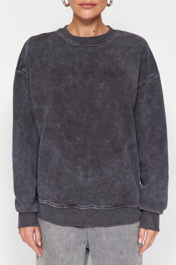 Women's Fashion New Sweatshirt Emerald Green Vintage Faded Effect Thick Inside Fleece Oversize Wide Fit Sweatshirt