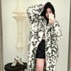 2025 Lynx Pattern Imitation Fox Fur Jacket Women's Thickened Environmentally Friendly Hair Long Leopard Print Suit Collar Fur Coat