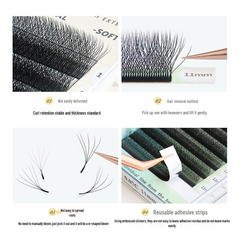 ANNAFRIS 5D Four-Leaf Clover Easy-Anchor Soft Dense W-Shape Pre-made Fan Eyelashes