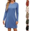 Женское повседневное платье с круглым вырезом, разрезом по подолу и длинными рукавами