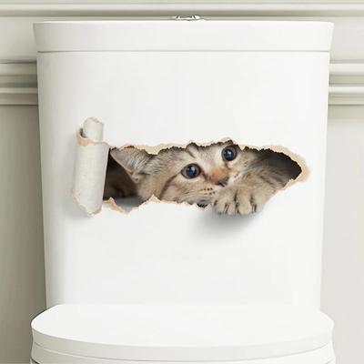 Милый кот 3D треснувший унитаз наклейки на стену холодильник автокресло DIY гостиная ванная комната домашний декор настенные наклейки спальня