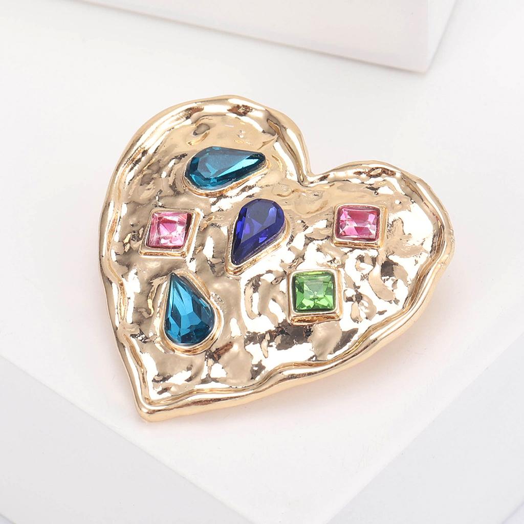 Stylish Retro Heart-Shaped Brooch, Simple Rhinestone Collar Pin Fixed Clothes Buckle Pin Anti-Light Accessories